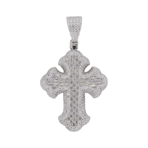 Baguette Gothic Cross VVS Moissanite Diamond Pendant